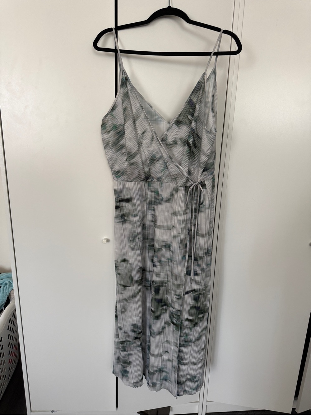 H&M Gray & Green Pleated Wrap Midi Dress